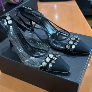 Vintage Donna Karan Black Embellished Slingback Pumps